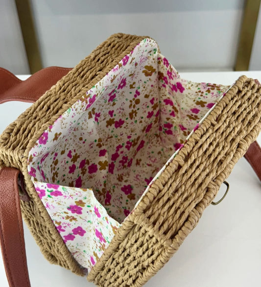 Bolsa Quadrada de Palha Sintética Estruturada