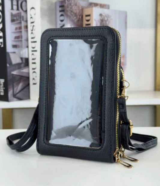 Bolsa tipo porta celular com visor traseiro